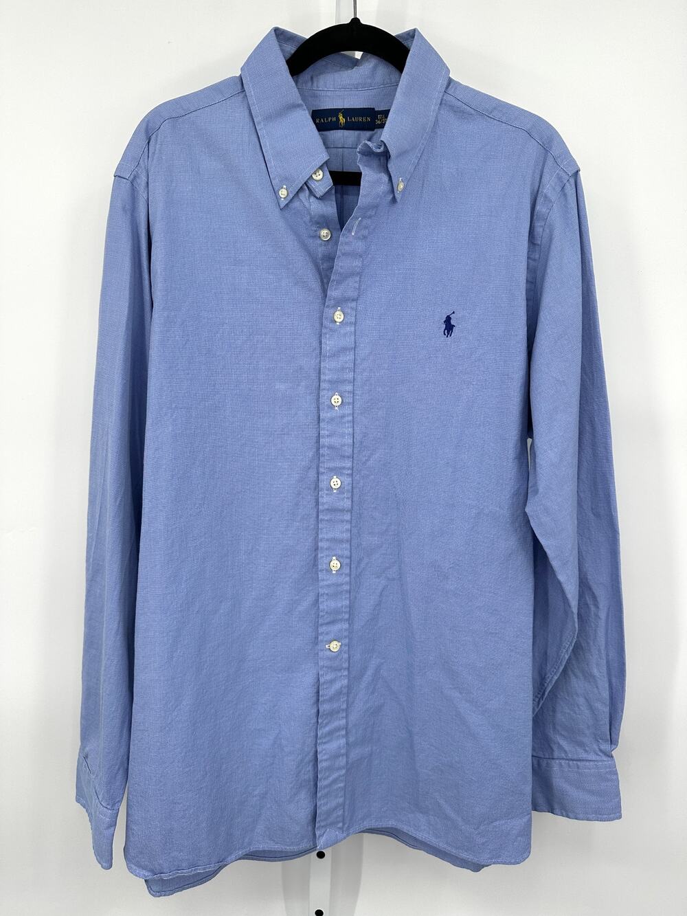 Ralph Lauren Mens Button Down Shirt Blue End on End 17.5 36/37 Tall